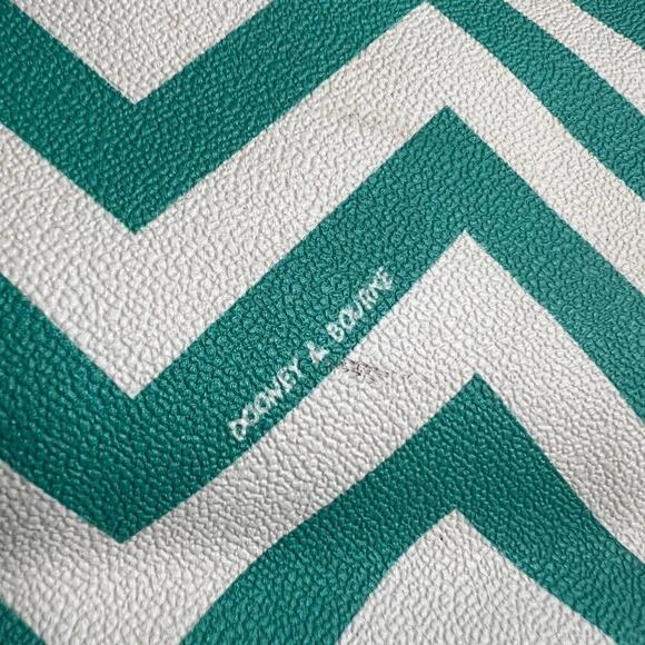 Dooney & Bourke Chevron Tote Bag – Teal & White Canvas with Leather Trim - Picture 8 of 10